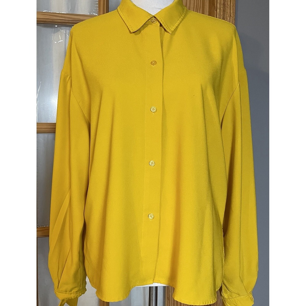 Rachel & Zoe Button Dress Shirt Women's Sz 10 Yellow Gold Chiffon Career City